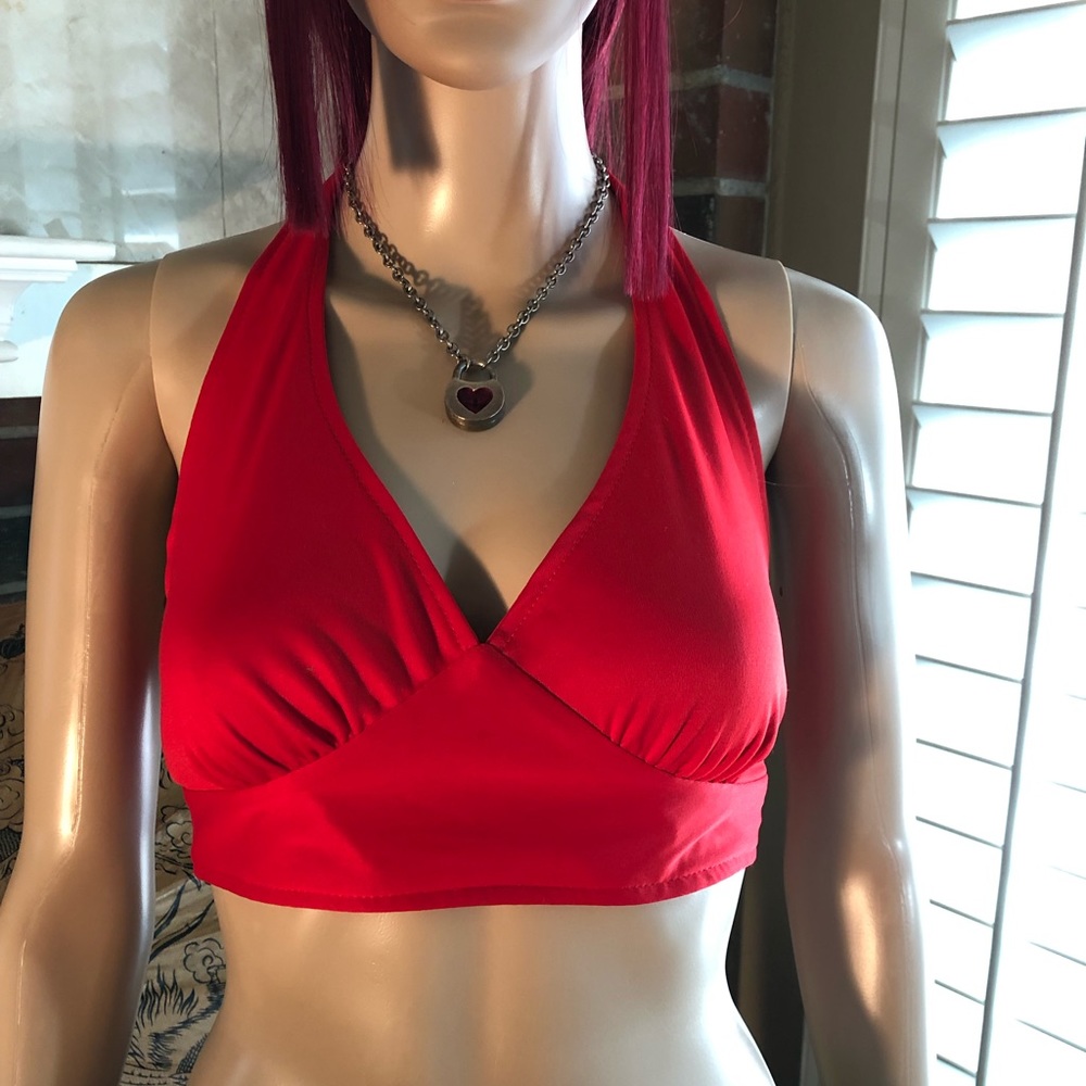 vintage 60s/70s cherry red halter top S/M pin up